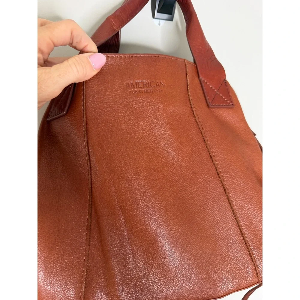 American Leather Co. Cognac Leather Convertible Crossbody Satchel Tote Bag - Picture 3 of 8